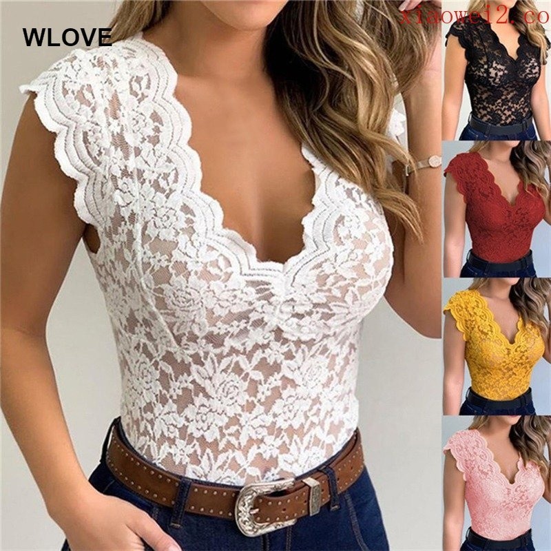 Nova Camisa De Moda De Verão Renda Sexy Ver-Através Casual Slim Fit Tops Plus Tamanho Manga Curta Temperamento Profundo