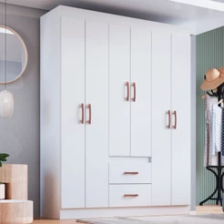 Guarda-Roupa Casal Riveira 6 Portas 2 Gavetas Branco - Doripel