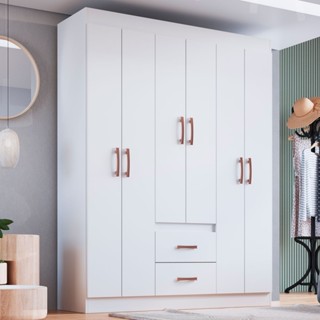 Guarda-Roupa Casal Riveira 6 Portas 2 Gavetas Branco - Doripel em Oferta na Shopee