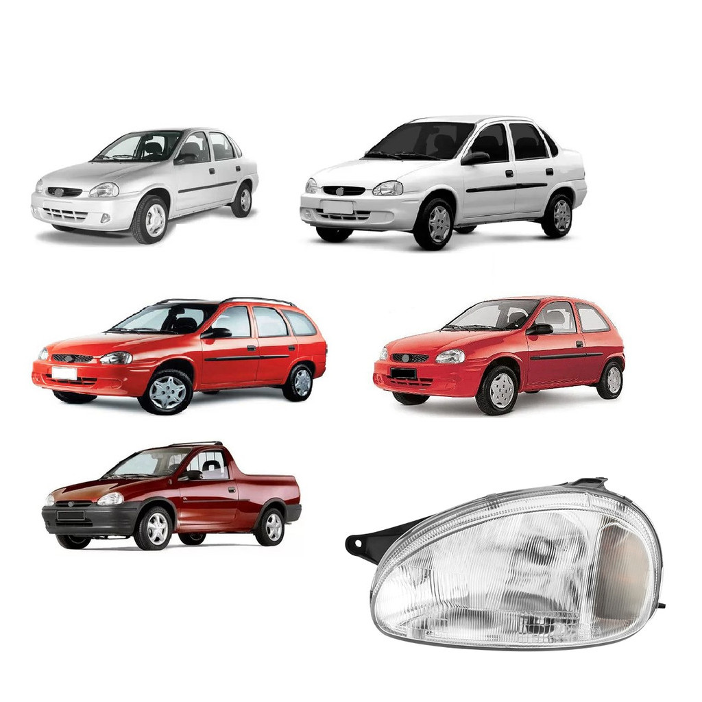 Farol Corsa Sedan Hatch Wagon Pick Up Wind Classic 1994 a 1999 Carcaca Preta Mascara Cromada Lado Esquerdo