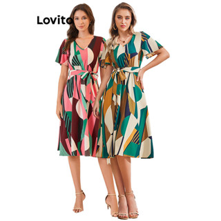 Lovito Boho Vestido Feminino com Cinto com Patchwork LBL07029
