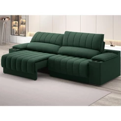 Sofá com Porta Copos Carregador USB Ret Rec Murano 2,30m Velosuede Verde - NETSOFAS