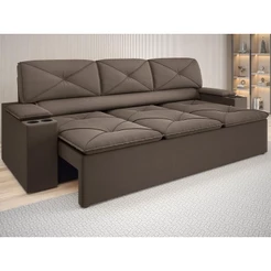 Sofá com Porta Copos Retrátil e Reclinável Pop 2,05m Velosuede Marrom - NETSOFAS