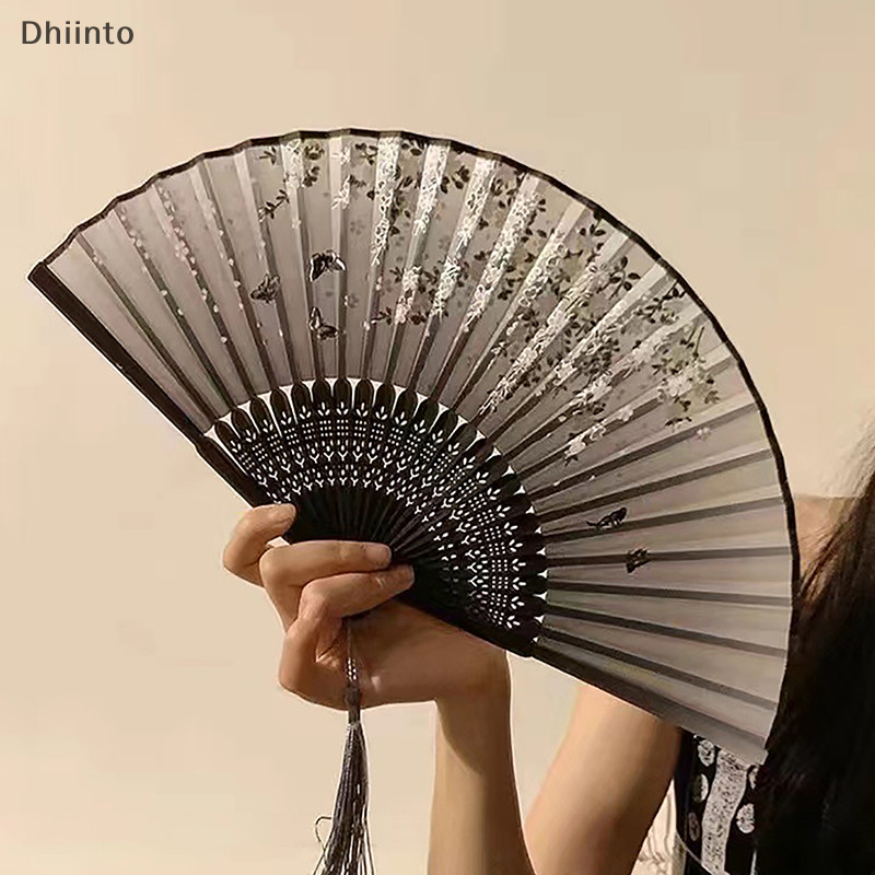 [Ventilador De Bambu Antigo Dobrável Estilo Chinês Verão Dança Feminino Portátil Elegante Mão De Flor Realizada Presentes Requintados Em
