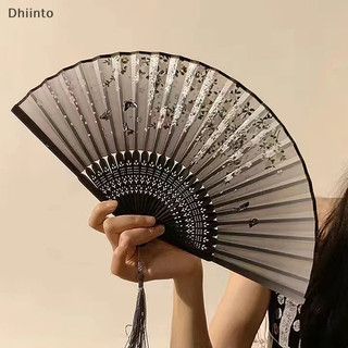 [Ventilador De Bambu Antigo Dobrável Estilo Chinês Verão Dança Feminino Portátil Elegante Mão De Flor Realizada Presentes Requintados Em
