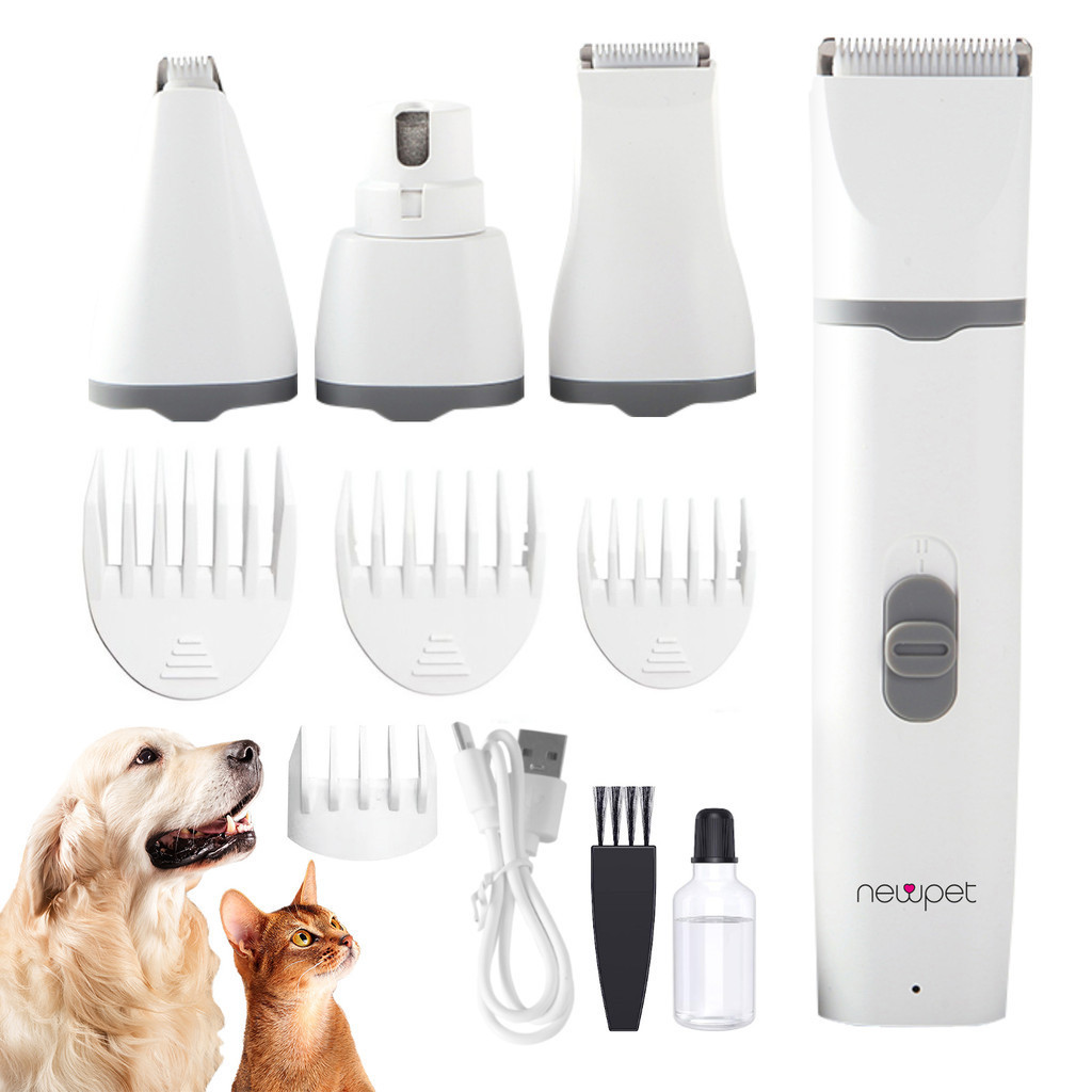 Newpet 4 em 1 Máquina de Tosa Pet: Cachorros e Gatos, Profissional, Lâminas Precisas e Altura Ajustável - Maquininha de Tosar, 110V/220V, acompanha acessórios
