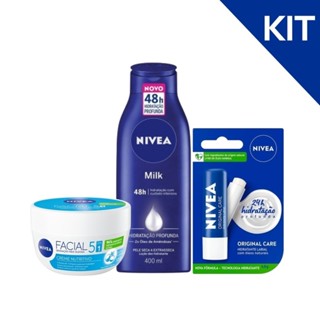 KIT NIVEA Loção Milk 400ml + Creme Facial Nutritivo 100g  + Hidratante Labial Original 4,8...