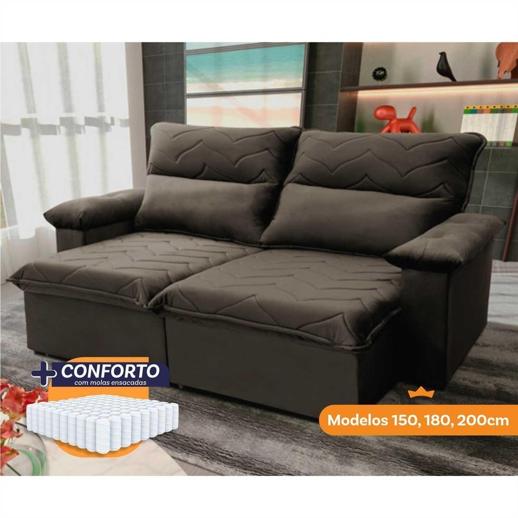 Sofá Retrátil Reclinável Paris 1,50m Suede Velut Tabaco Molas Ensacadas - King House