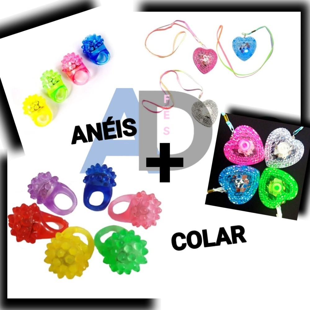 Kit 5 Colar Pisca-Pisca + 5 Anéis Neon Cores Sortidas , Festas , Baladas , aniversário , casamento, formatura, eventos