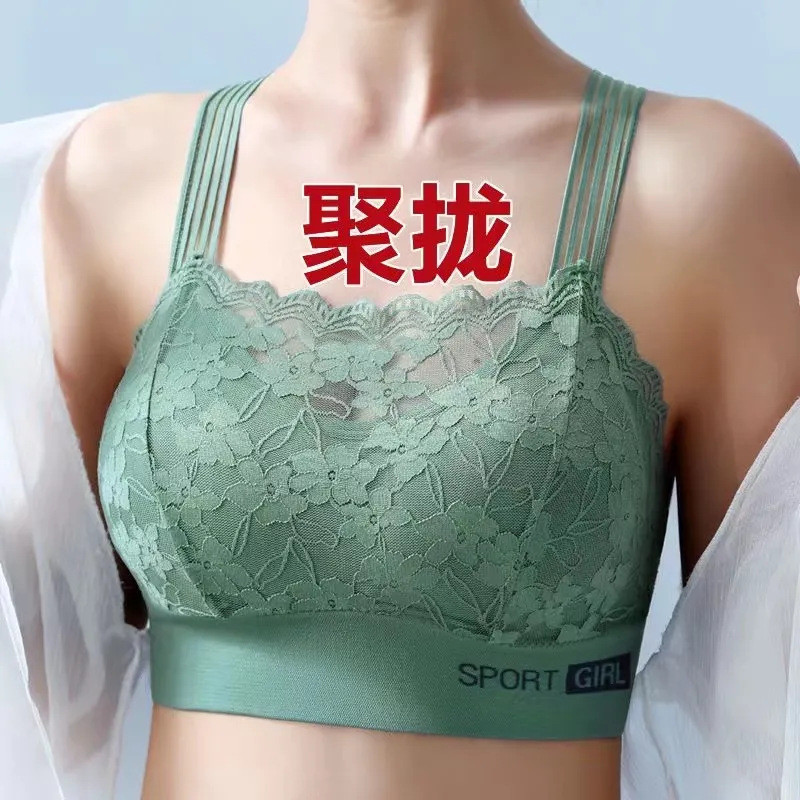 Sutiã de renda feminino roupa íntima seios envoltório peito esportes à prova de choque