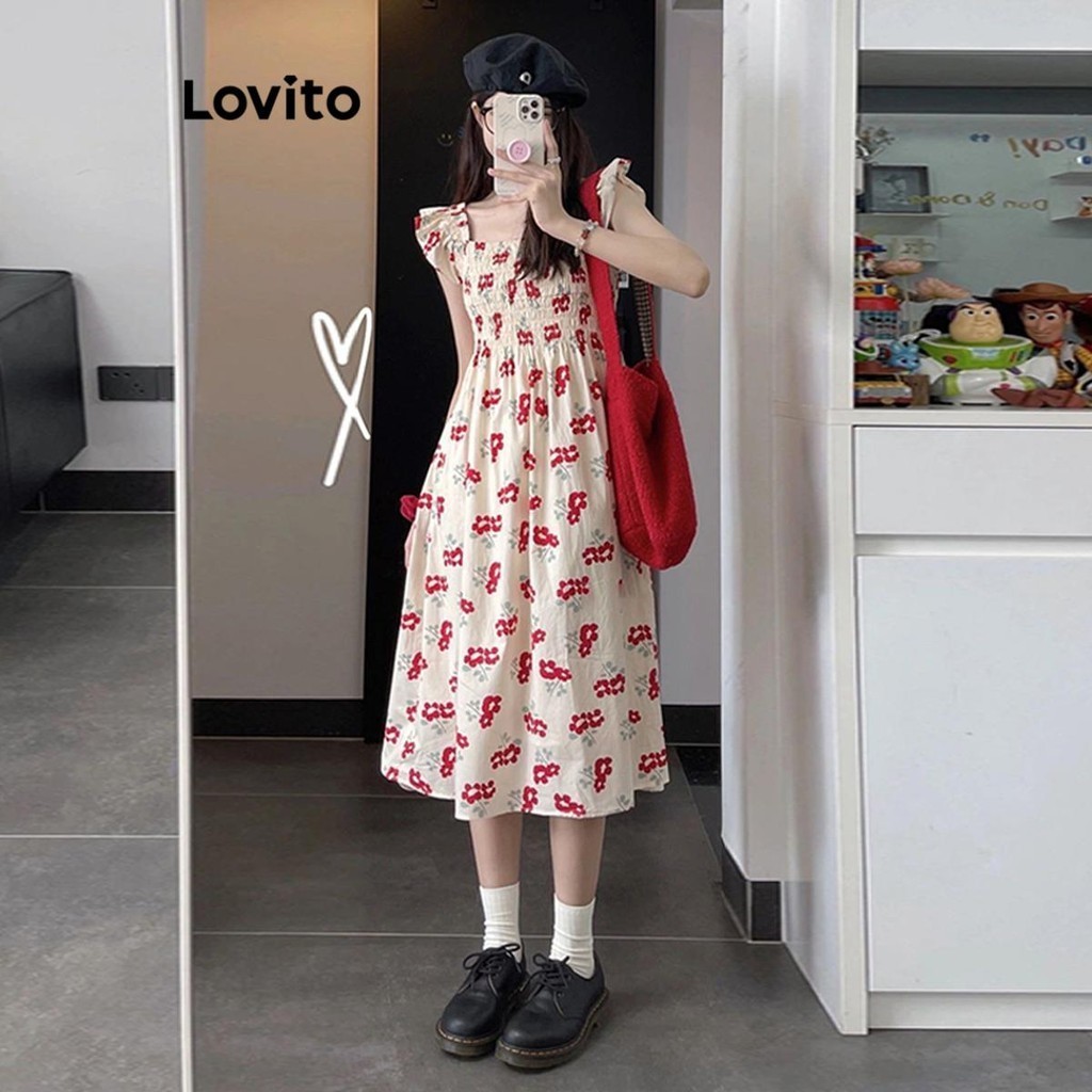 Lovito Vestido casual com padrão liso para mulheres LNA67077