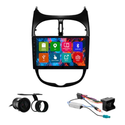 Kit Multimídia 9 Pol Peugeot 206 02 A 2010 Android 2Gb Ram 32Gb Flash Quad-Core 2 Din Preto Wifi Gps Ips Camera Ré