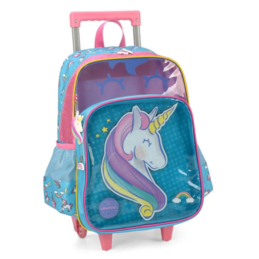 Mochila Rodinhas Escolar UP4YOU Unicórnio Verde Água Luxcel