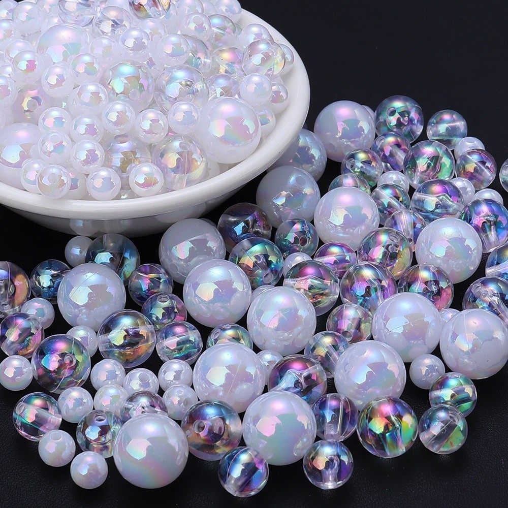 Miçanga Bola de Sabão 6/8/10mm Acrílico Transparente AB/Branco Contas Redondas DIY em Oferta na Shopee