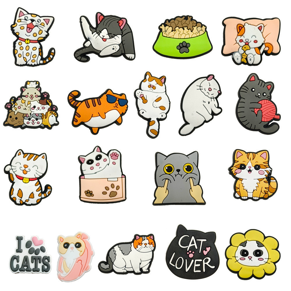 18 Estilos Diferentes Amuletos De Sapatos DIY , Série Gato , Acessórios De Sapato Para Sandálias , Chinelos , Decoração