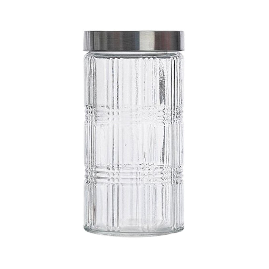 Pote Porta Mantimento Vidro Redondo Tampa Inox Elegance 1,7L Cozinha Premium Armazenar - Le Bianco