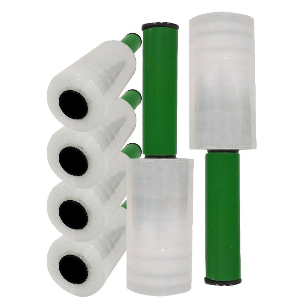 Kit 06 Rolo Filme Stretch Plástico Protetor Embala Tudo Com Cabo Giratório