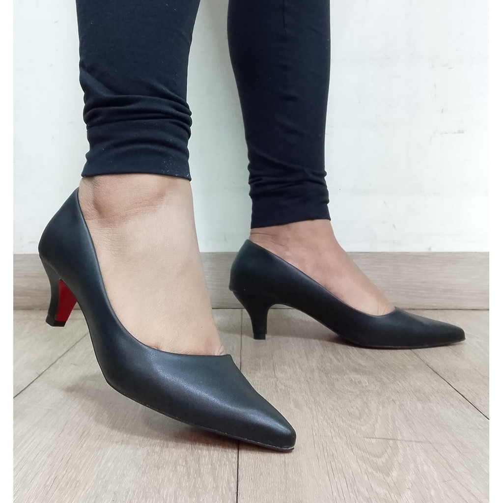 Scarpin Classico Feminino Napa Preto Salto Fino Baixo Solado Vermelho MM4007