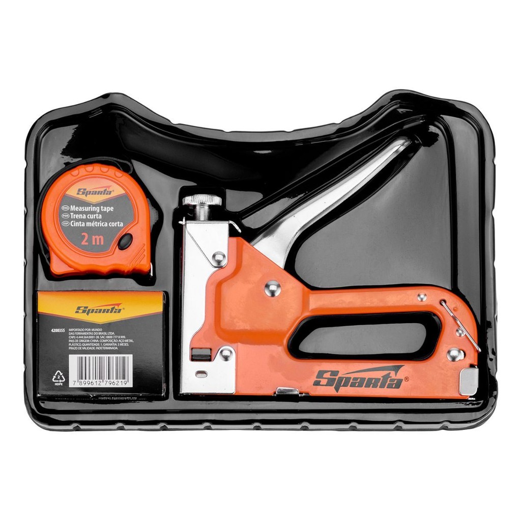 Jogo de Grampeador Manual com 500 Grampos 3-14mm e Trena 2 Metros Sparta