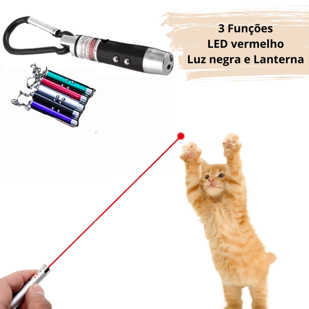 Laser Vermelho P/ Gatos Pet - 3 Funções - Chaveiro Lanterna Luz Negra