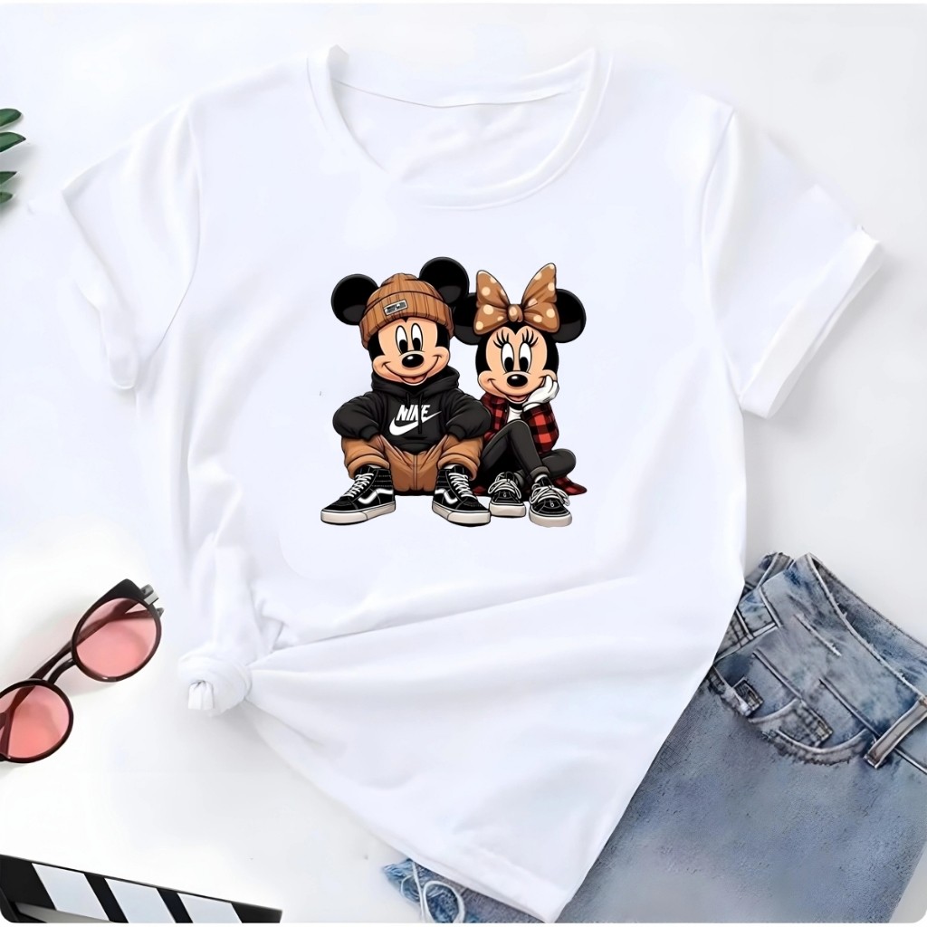 Blusa T-shirt Linda Camiseta Feminina Mickey Minnie Casal Drip Camisa em Oferta na Shopee