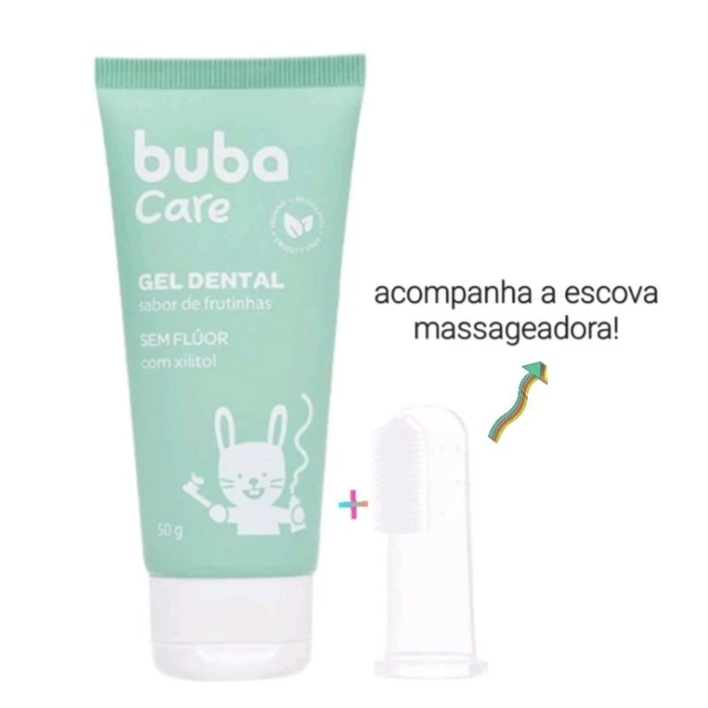 GEL DENTAL BUBA CARE SEM FLÚOR ACOMPANHA ESCOVA MASSAGEADORA
