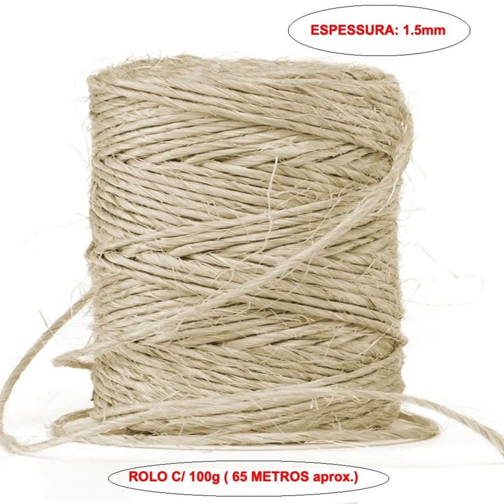 Cordão Sisal Barbante - Natural - 1.5mm - 100g (65 metros)