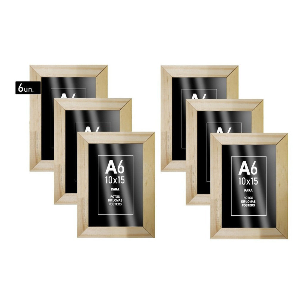 Kit 6 Molduras 10x15 cm – Naturais com Vidro, Quadro Porta-Retrato A6, Perfeito para Presentes para Mãe, Pai e Família