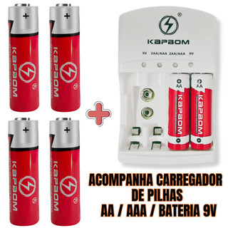 Kit Pilha Normal/Pilha Palito Recarregável + Carregador de Pilha AA AAA Bateria 9V em Oferta na Shopee