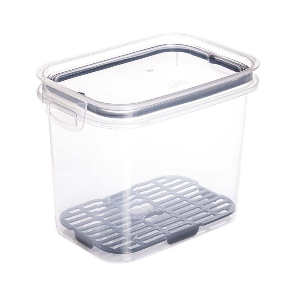 Pote Hermético Travas Escorredor 1,8L Transparente Preto Mantimentos Tampa Modular Plástico Moderno
