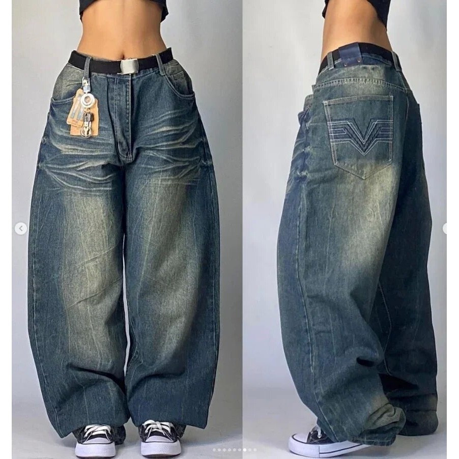 Oversize Impresso Baggy Jeans Y2K Harajuku Vintage Moda Casual Gótico Cintura Alta Calças De Perna Larga