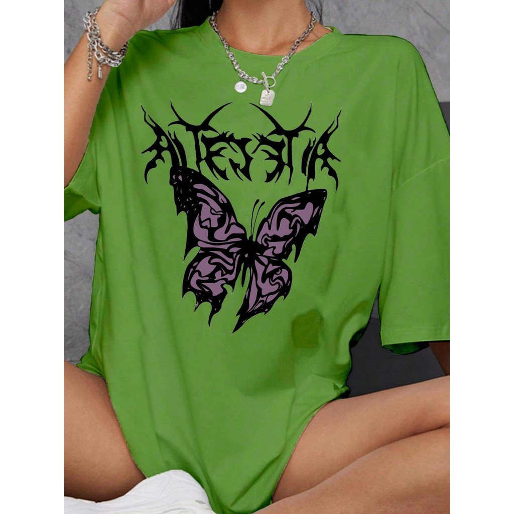 Camiseta Oversized Feminina Estilo Aesthetic Mulher Tumblr T-Shirt Old School Longline Blusa Larga