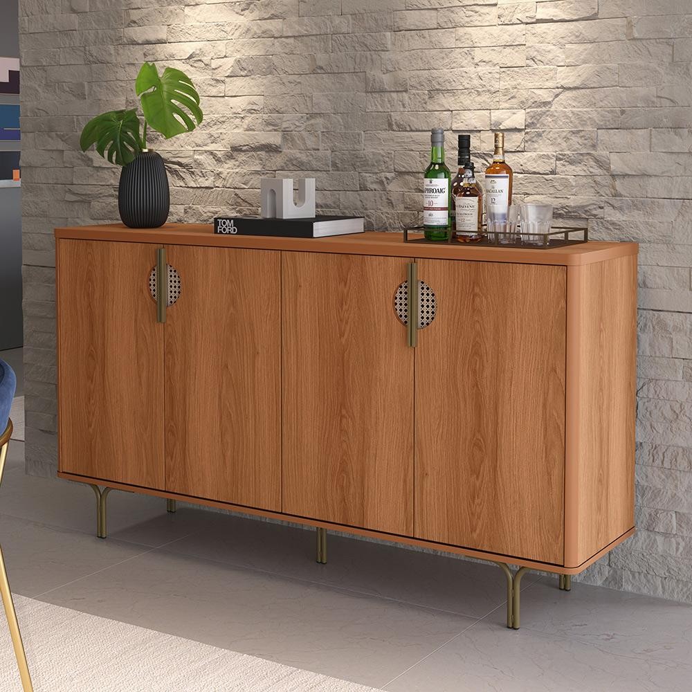 Buffet Aparador Grande Lukaliam Móveis 4 Portas Marsala 1.60m Pés de Ferro - Design Elegante