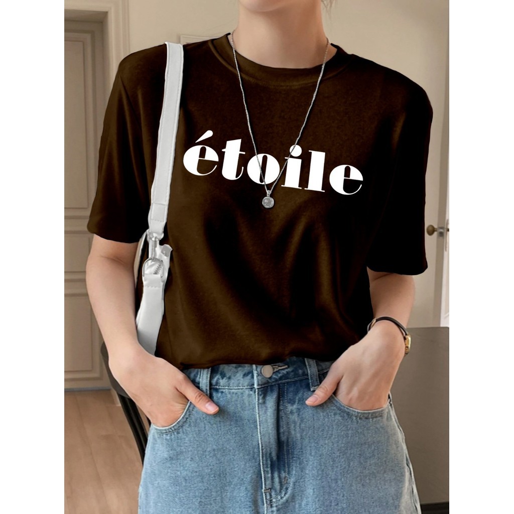 Camiseta Oversized Estilo Blogueira Personalizada Estampa Frances Étoile Camisa Tecido Confortável