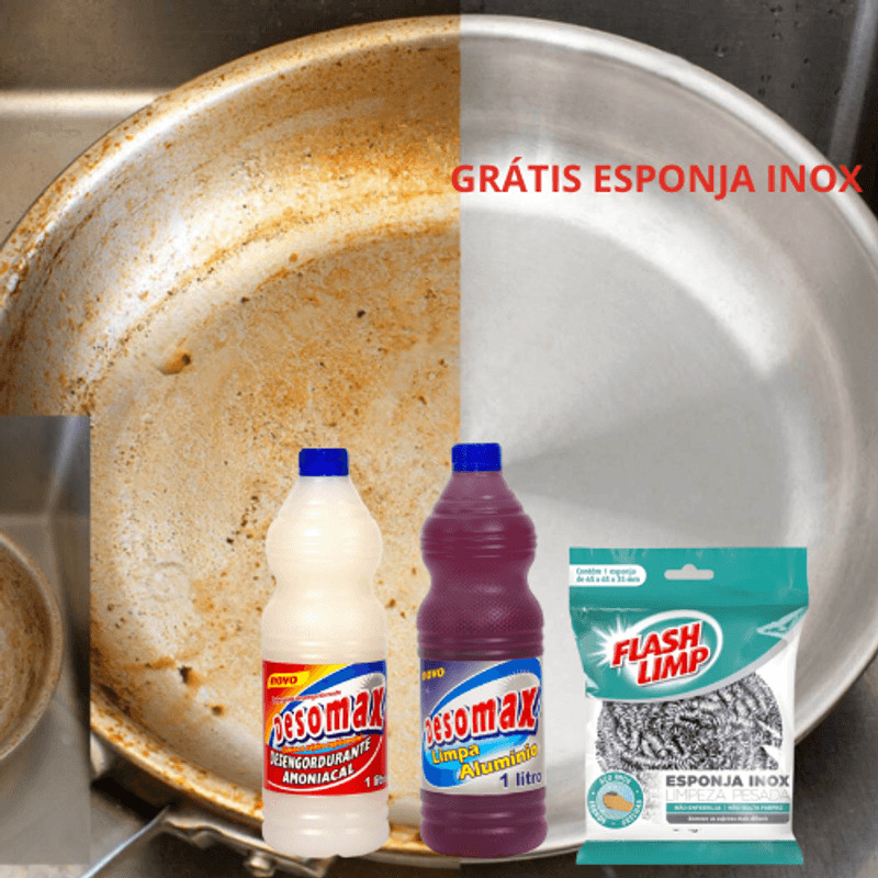 KIT Detergente Desengordurante Limpeza Pesada Limpa Panela Grelha Limpa Alumínio Desencarde Inox