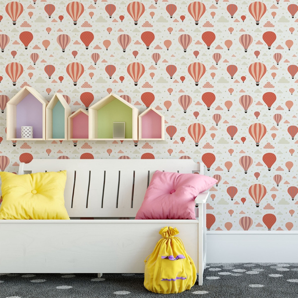 Papel De Parede Baby Balões Em Tons Salmão - 3,30x0,50m