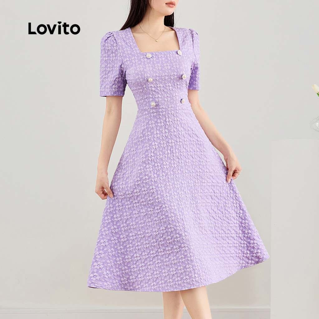 Lovito Vestido Elegante Jacquard Verão/Primavera Para Mulheres L124AD020 - Women Clothes