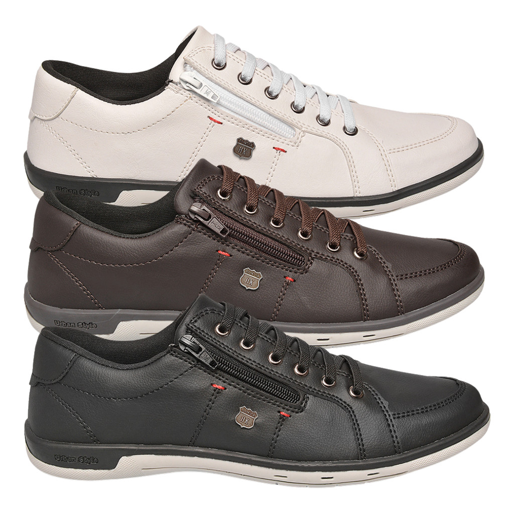 Kit 3 Sapatênis Casual Masculino Fechamento Zíper Conforto