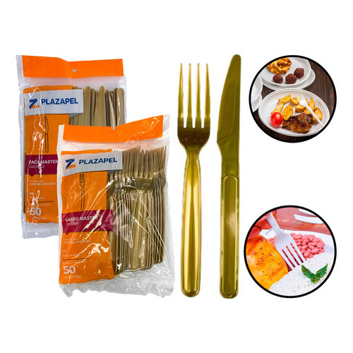Kit 100 Talheres Garfos Facas Dourado Churrasco Festa Aniversário Reforçado em Oferta na Shopee