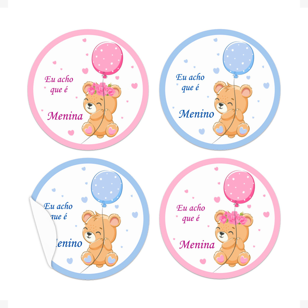 100 Adesivos Chá Revelação Menina e Menino Etiquetas Ursos em Oferta na Shopee