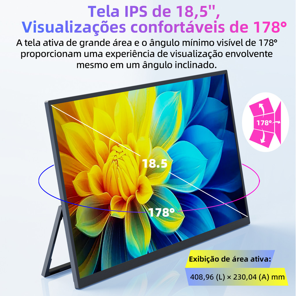 Detalhes do BETTDOW Expansion Screen 18.5-inch Monitor Wide angle IPS Screen Excellent 1080P FHD Vivid Image Ultra-thin & Portable