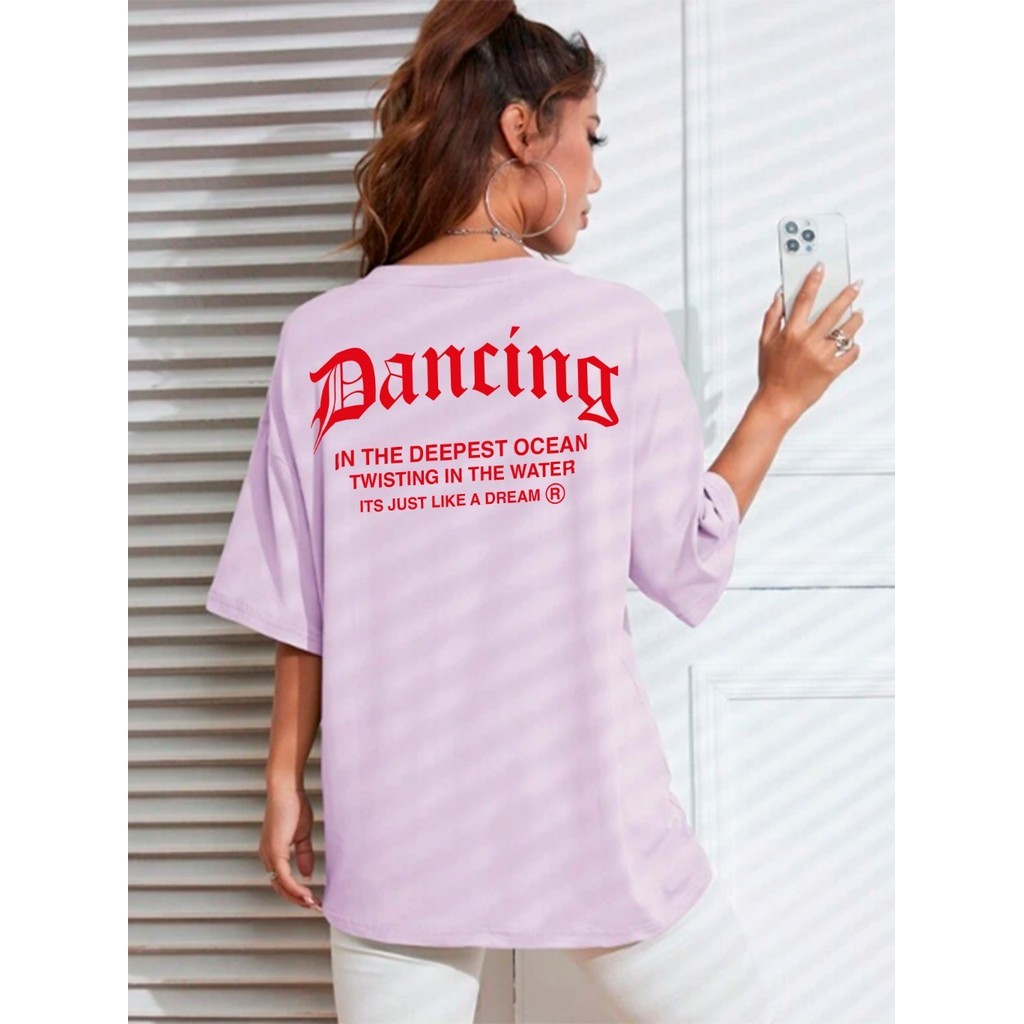 Camiseta Oversized Estampada Dancing Estilosa Aesthetic Camisa Casual Blusa Despojada Streetwear