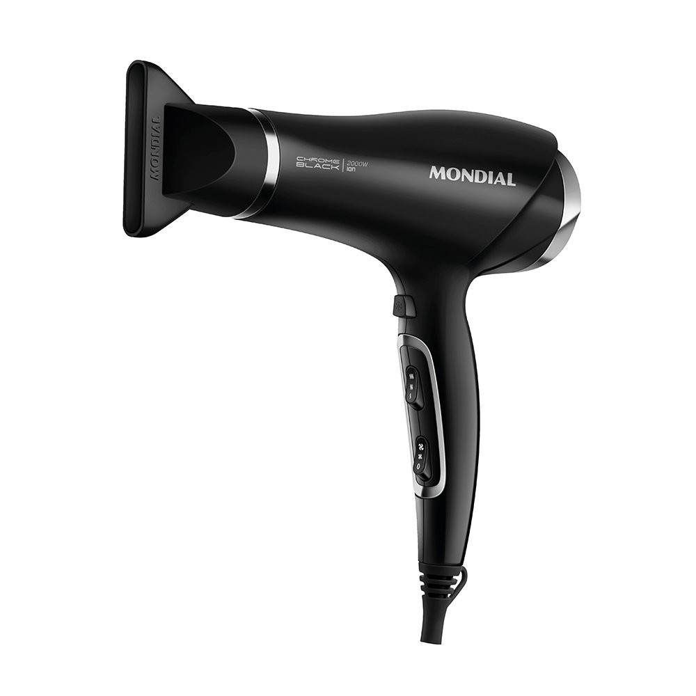 Secador de Cabelo Mondial SCN-04 2000W - 3 Temperaturas + 2 Velocidades, Preto/Cromado