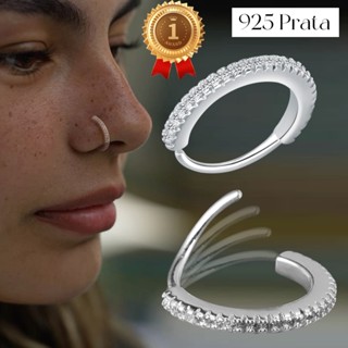 LOMISS Piercing Nariz Septo Prata 925 Cravejado Argola 28 pedras de Zircônia Helix Nostril Conch Daith 8/10mm em Oferta na Shopee
