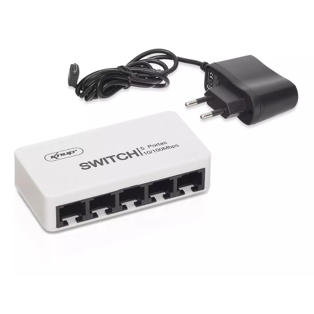 Switch Mini 5 Portas HUB Cabo Rede Ethernet 10/100mbps Auto