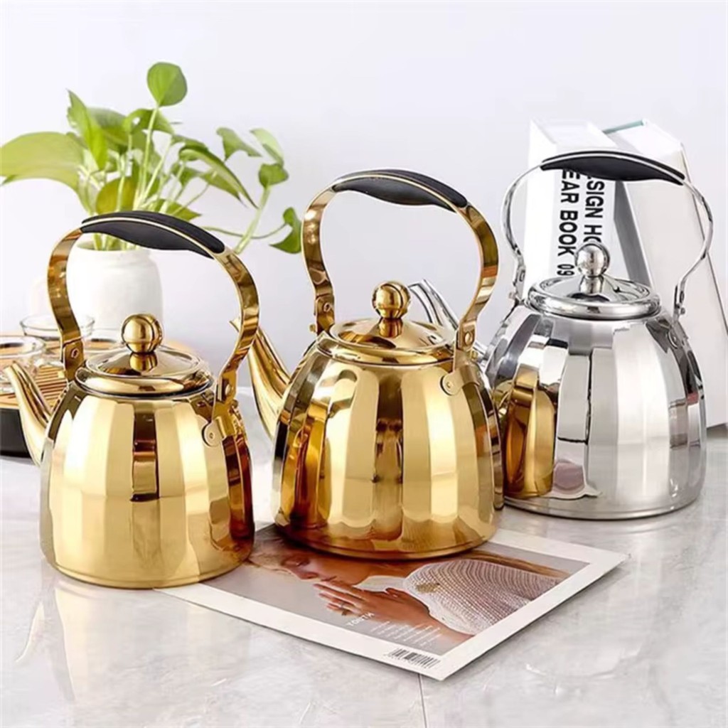 Chaleira aço Inoxidavel C/ Infusor 2LITROS E 1L dourado inducao /fogo