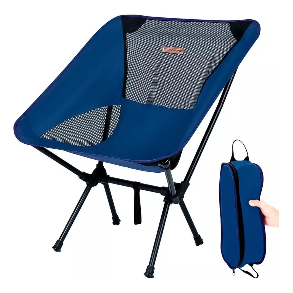 Cadeira Camping Banqueta Praia Pesca Dobravel Portatil 140kg Cor Azul