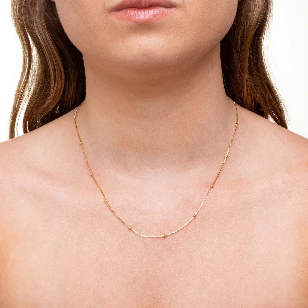 Colar Feminino Delicado Bolinhas Dourado a Ouro 18K- D France Semijóias em Oferta na Shopee
