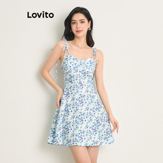 Lovito Casual Vestido com Amarração e Estampa Floral Simples para Mulheres L77ED415