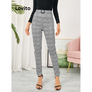 Lovito Elegante Calça Feminina Gingham com Cinto LBL09084